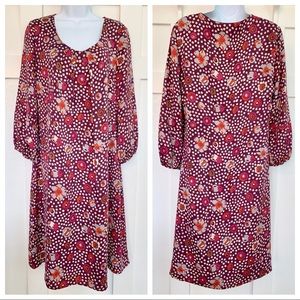 Boden Geometric Floral Purple Silk Midi Dress